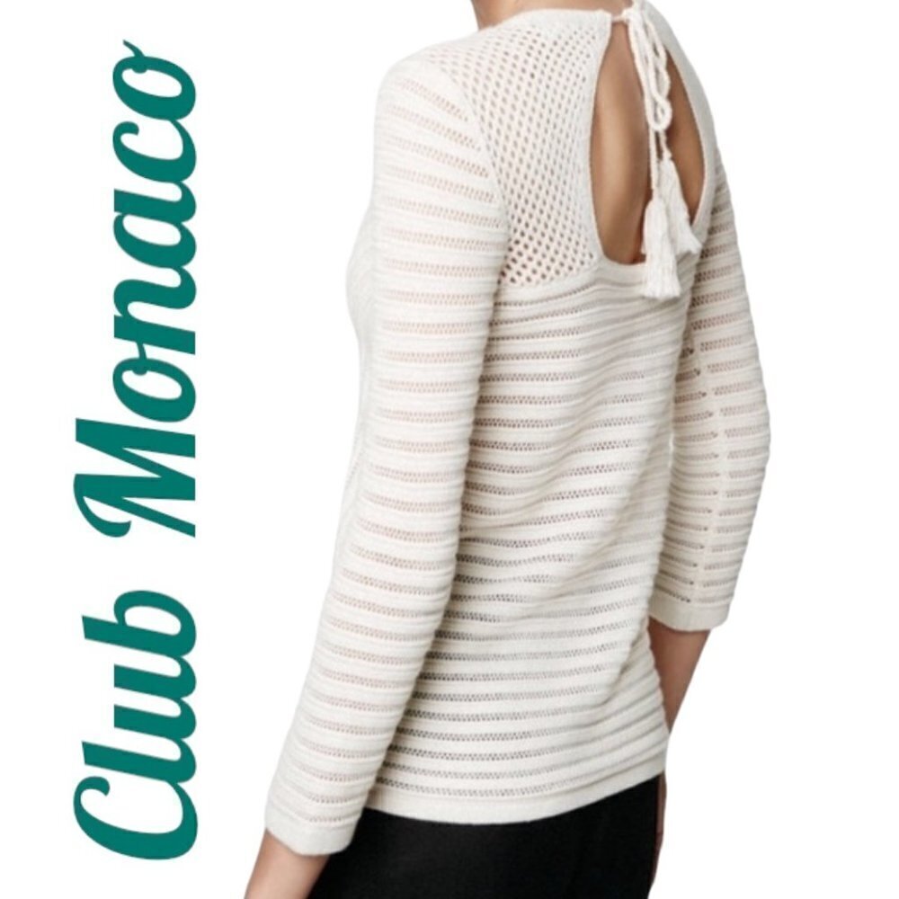 CLUB MONACO Tallulah Silk Blend Beige Open Back‎ High Low Sweater, Size Small